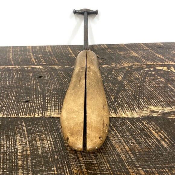 Antique Wooden Shoe Stretcher Maple Wood Cast Iron Handle Rustic Primitive Decor - Picture 2 of 13